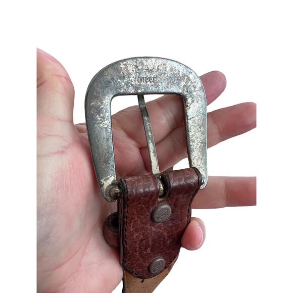 Vintage 1995 JUSTIN Western Black Brown Leather Belt Cowboy Silver Tone Buckle - Picture 14 of 16